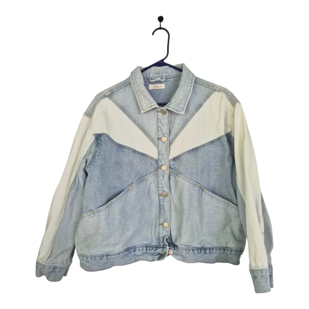 Elan Denim Jacket Women M Colorblock Light Wash Oversized Western Boho Snap